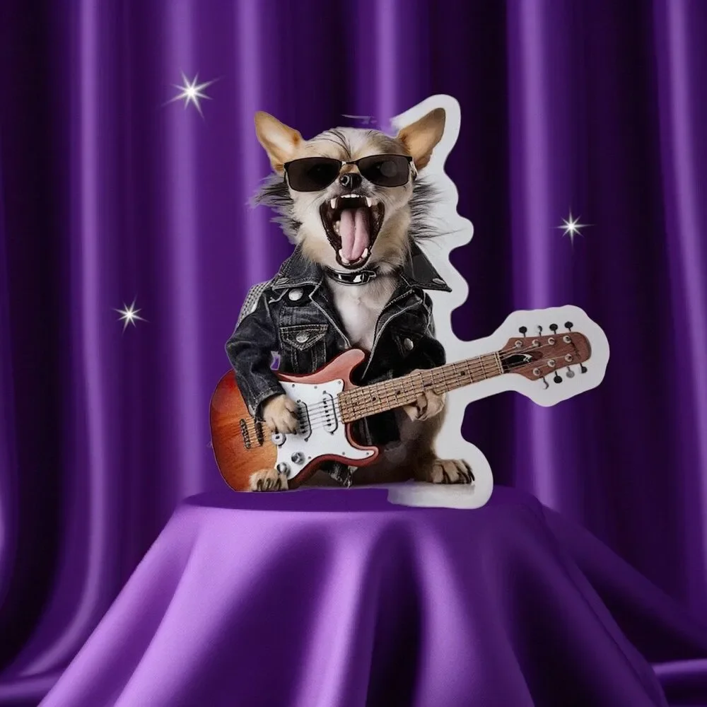 Rocking Chihuahua with Guitar Decal - Perfect for Car, Wall, Phone